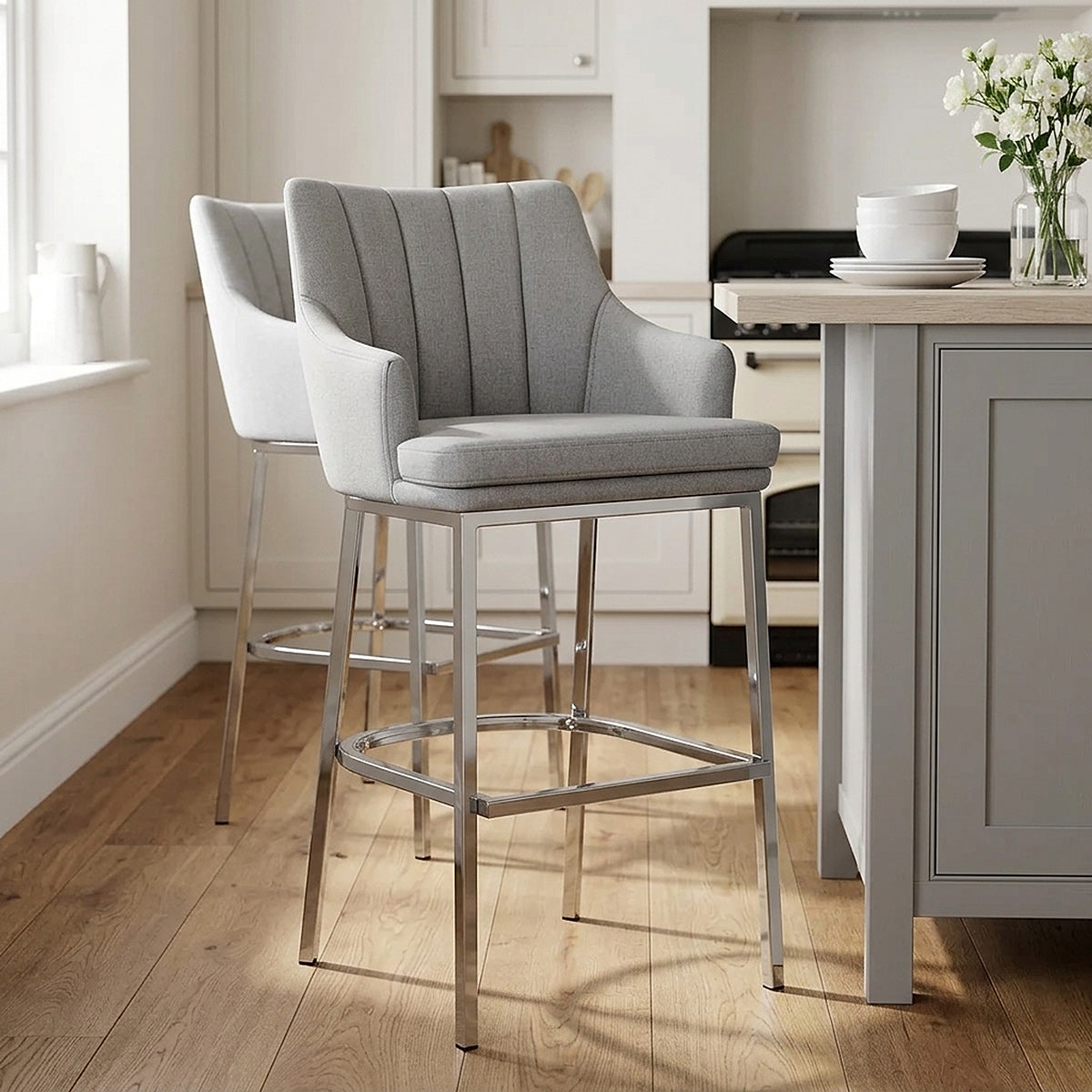 Taburete Tela Cromo - Orion Gris