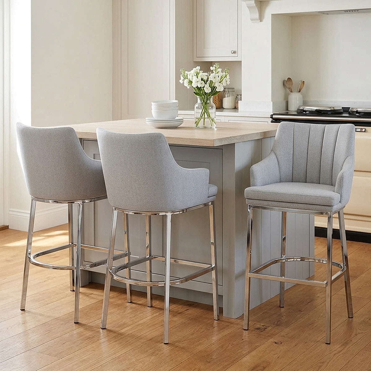 Taburete Tela Cromo - Orion Gris