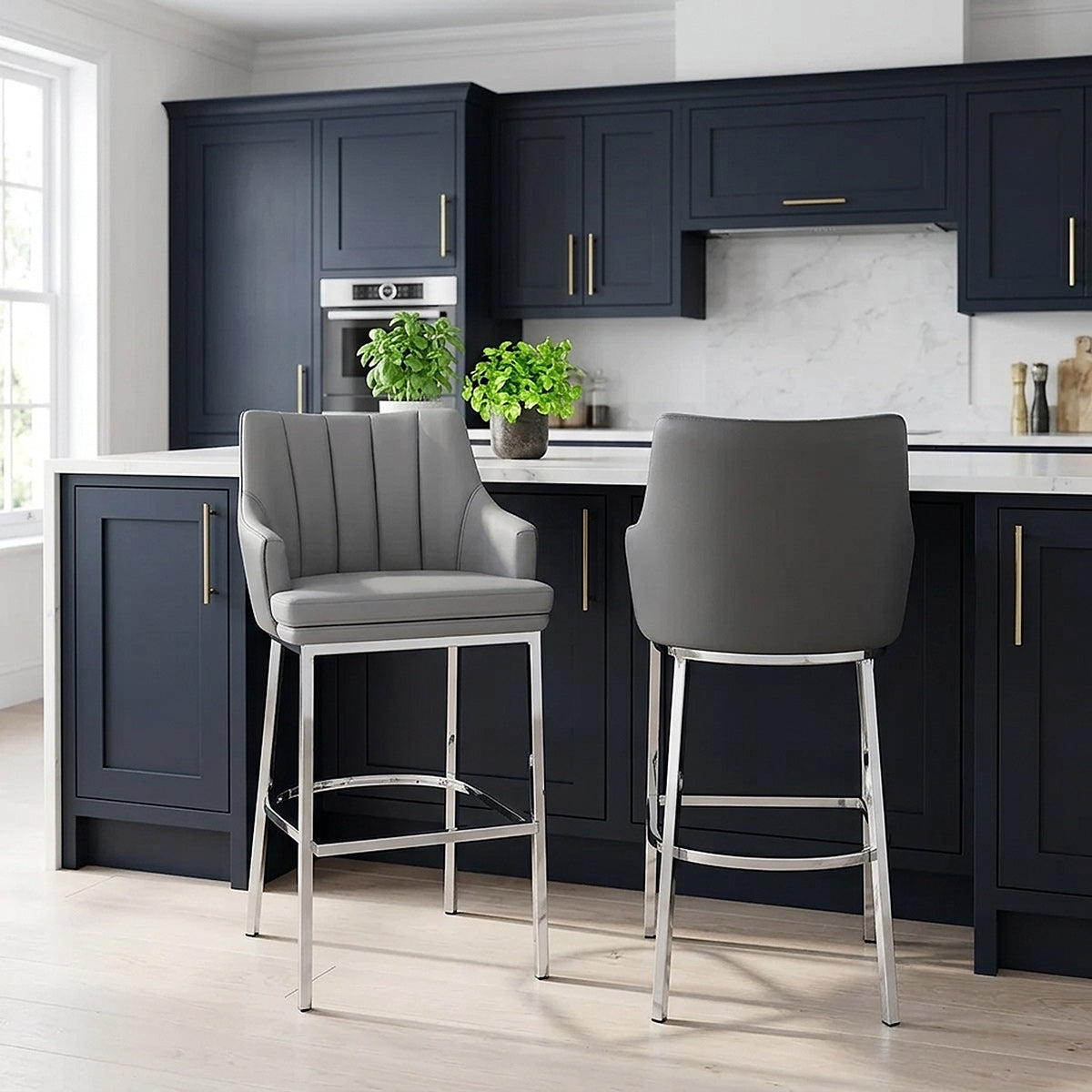 Taburete Polipiel Cromo - Orion Gris