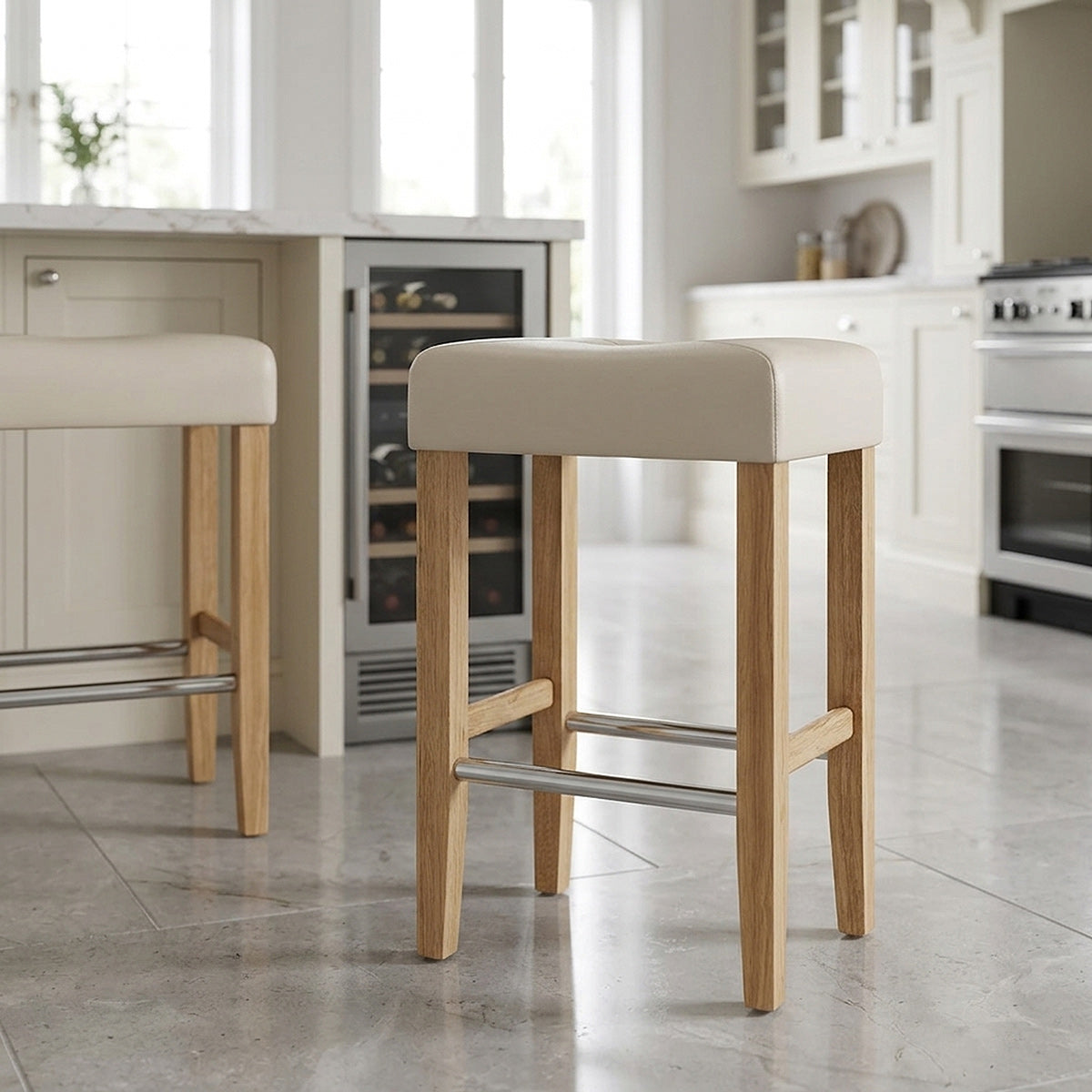 Taburete Polipiel Madera - Otis Roble Crema