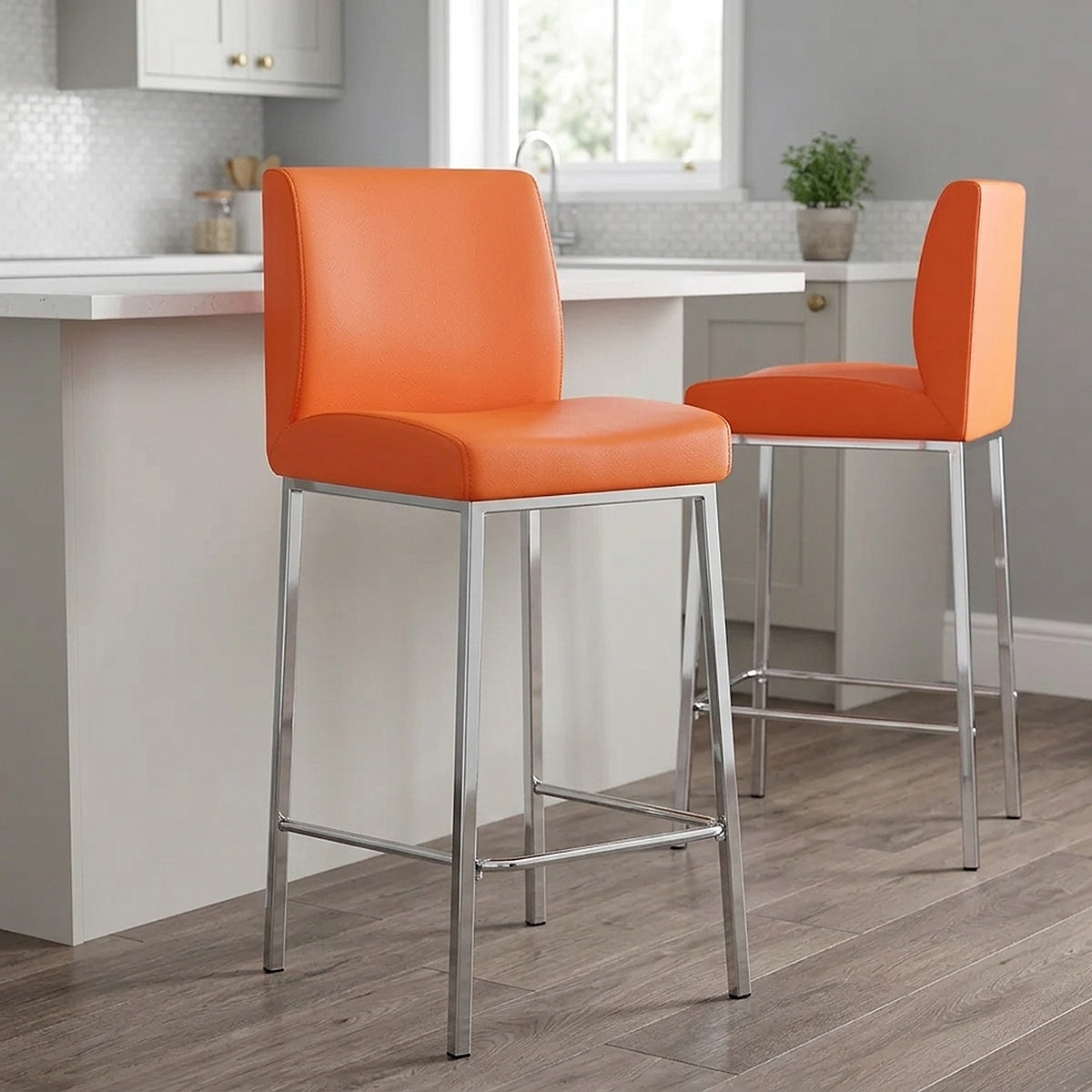 Taburete Polipiel Cromo - Pacino Naranja