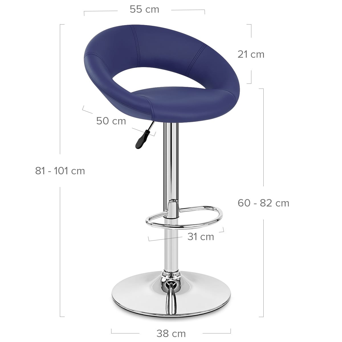 Taburete Polipiel Cromo - Creciente Acolchado Azul