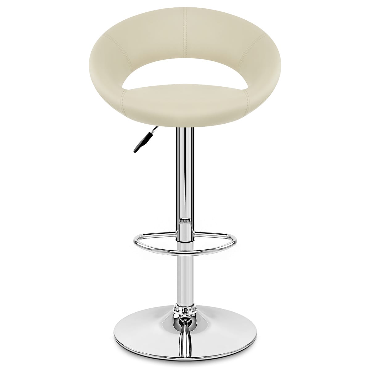Taburete Polipiel Cromo - Creciente Acolchado Crema