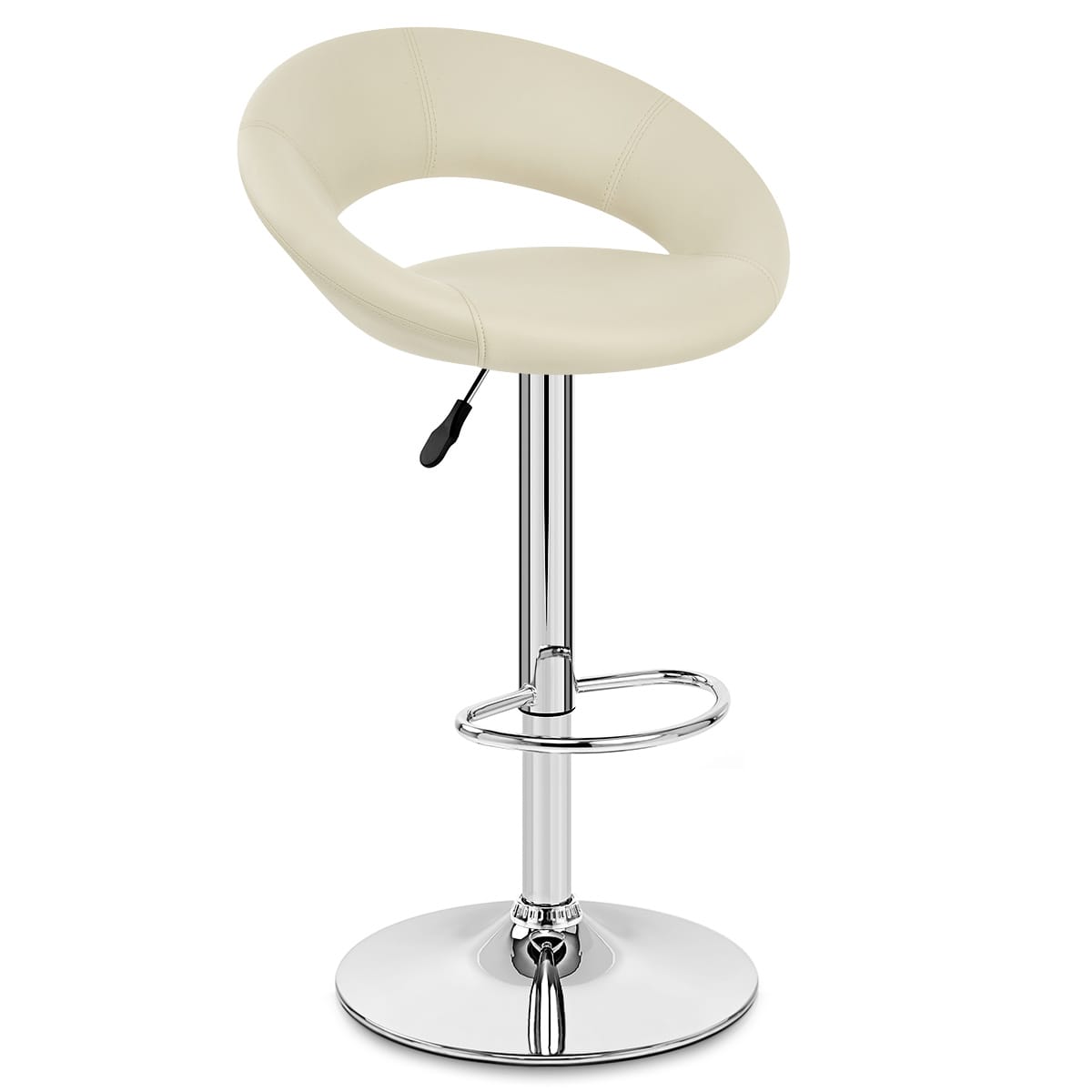 Taburete Polipiel Cromo - Creciente Acolchado Crema