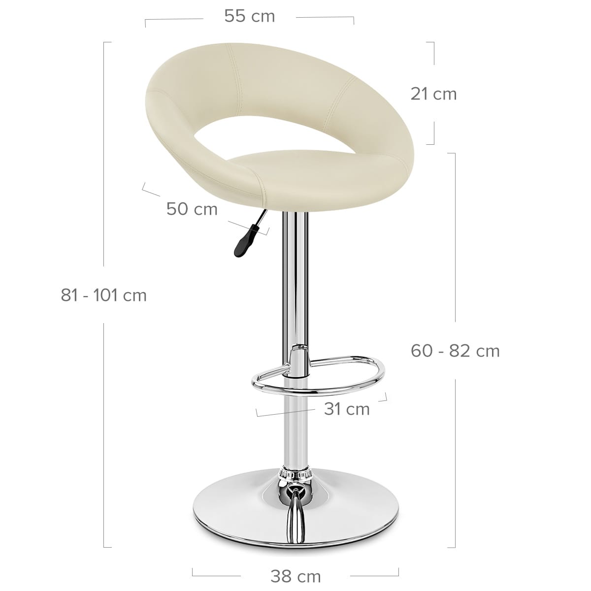 Taburete Polipiel Cromo - Creciente Acolchado Crema
