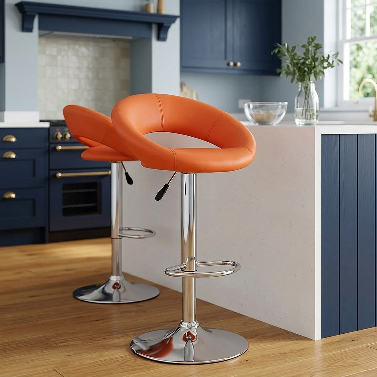 Taburete Polipiel Cromo - Crescent Naranja