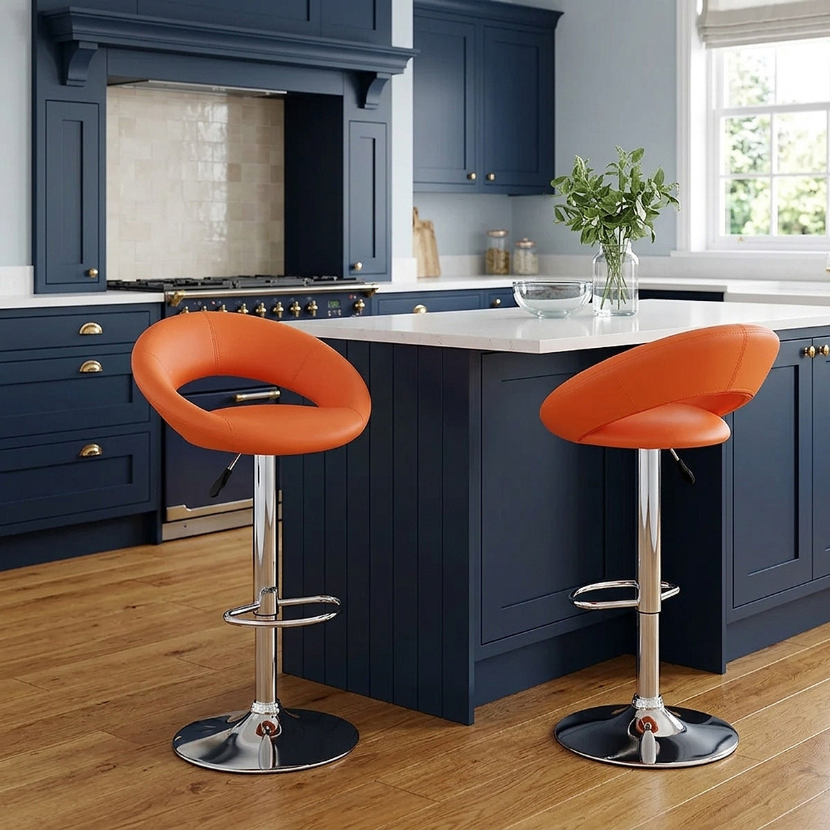 Taburete Polipiel Cromo - Crescent Naranja
