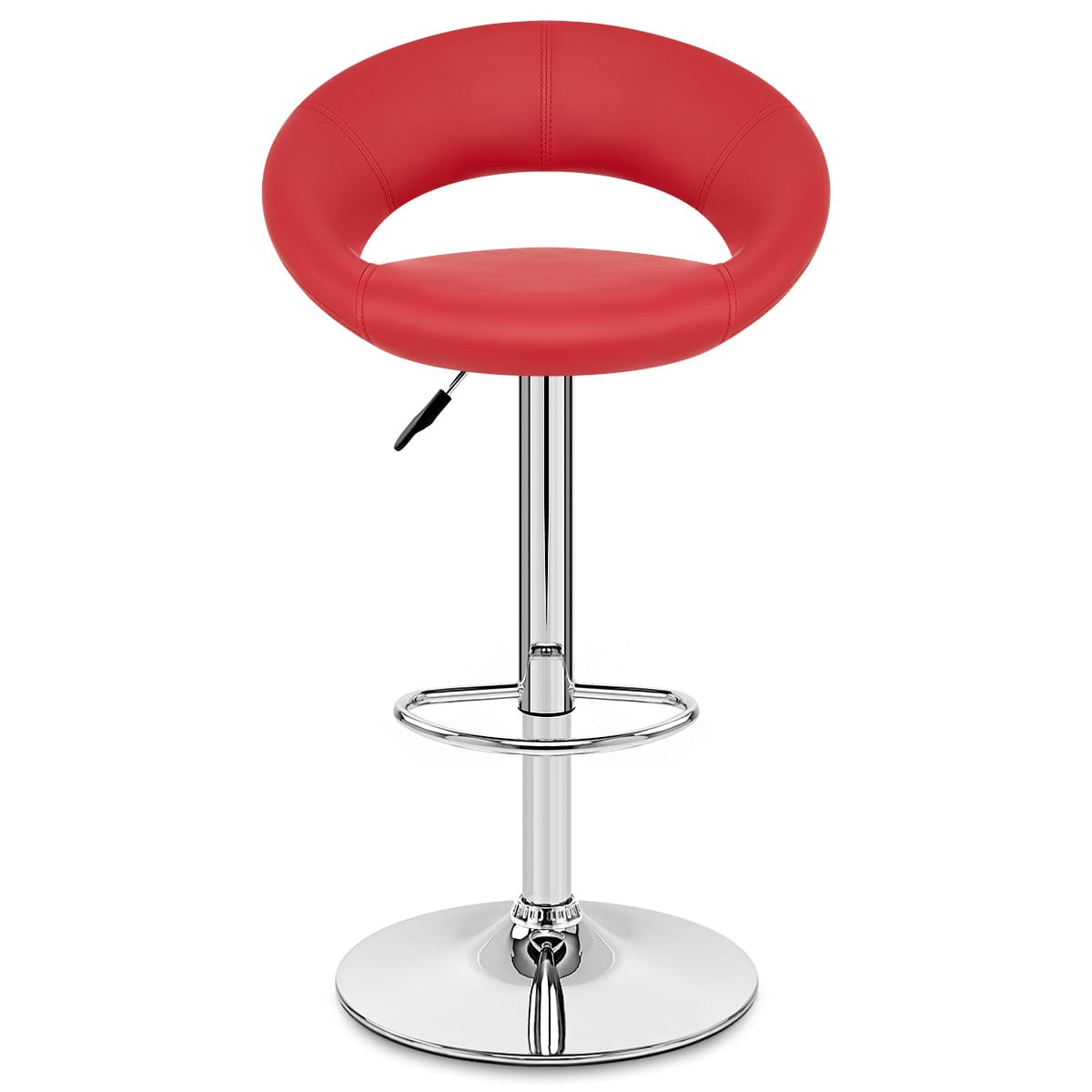Taburete Polipiel Cromo - Creciente Acolchado Rojo
