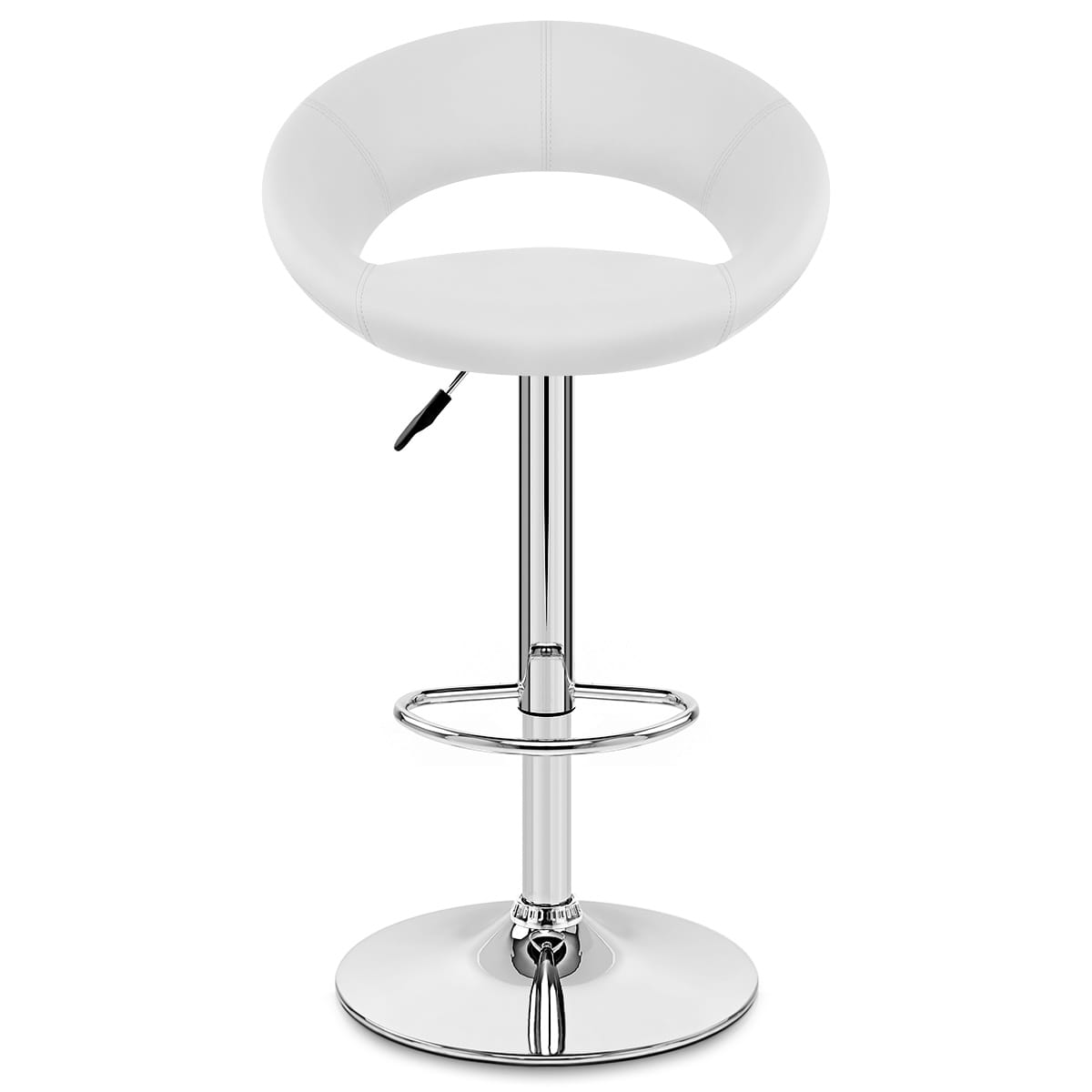 Taburete Polipiel Cromo - Creciente Acolchado Blanco