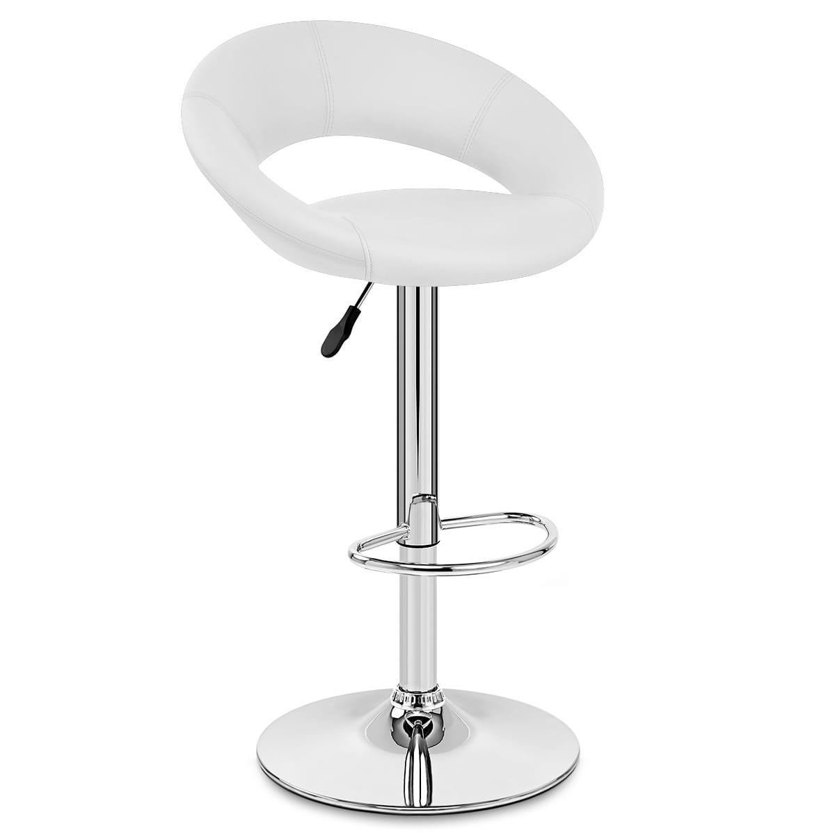Taburete Polipiel Cromo - Creciente Acolchado Blanco