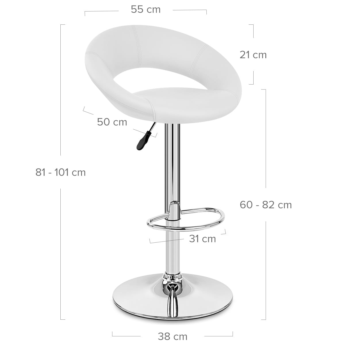 Taburete Polipiel Cromo - Creciente Acolchado Blanco