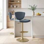 Taburete Cuero Auténtico Dorado - Pearl Azul