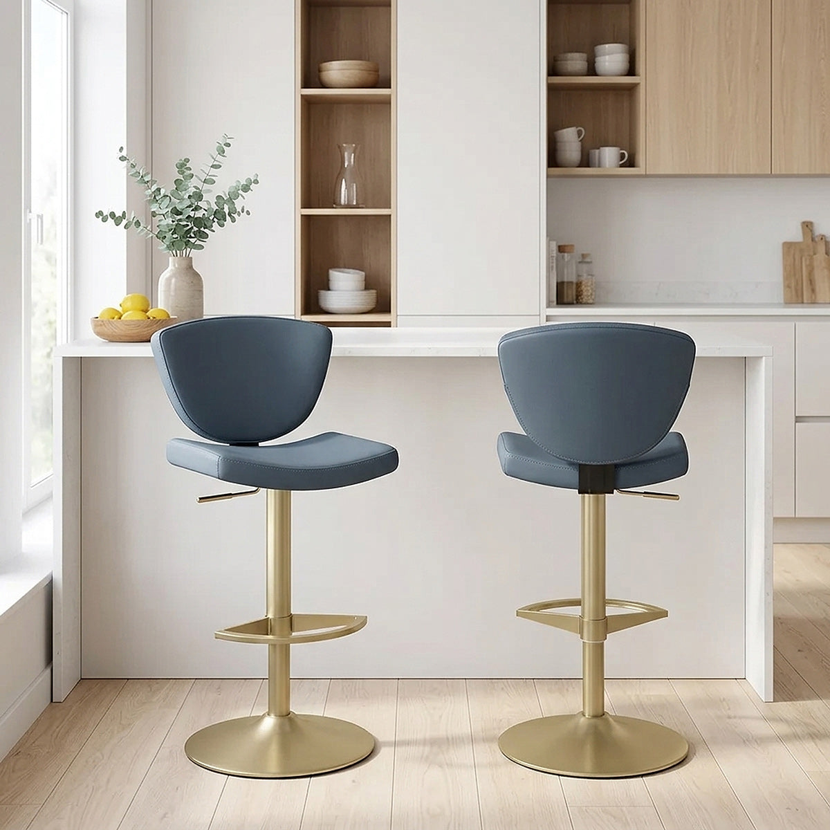 Taburete Cuero Auténtico Dorado - Pearl Azul