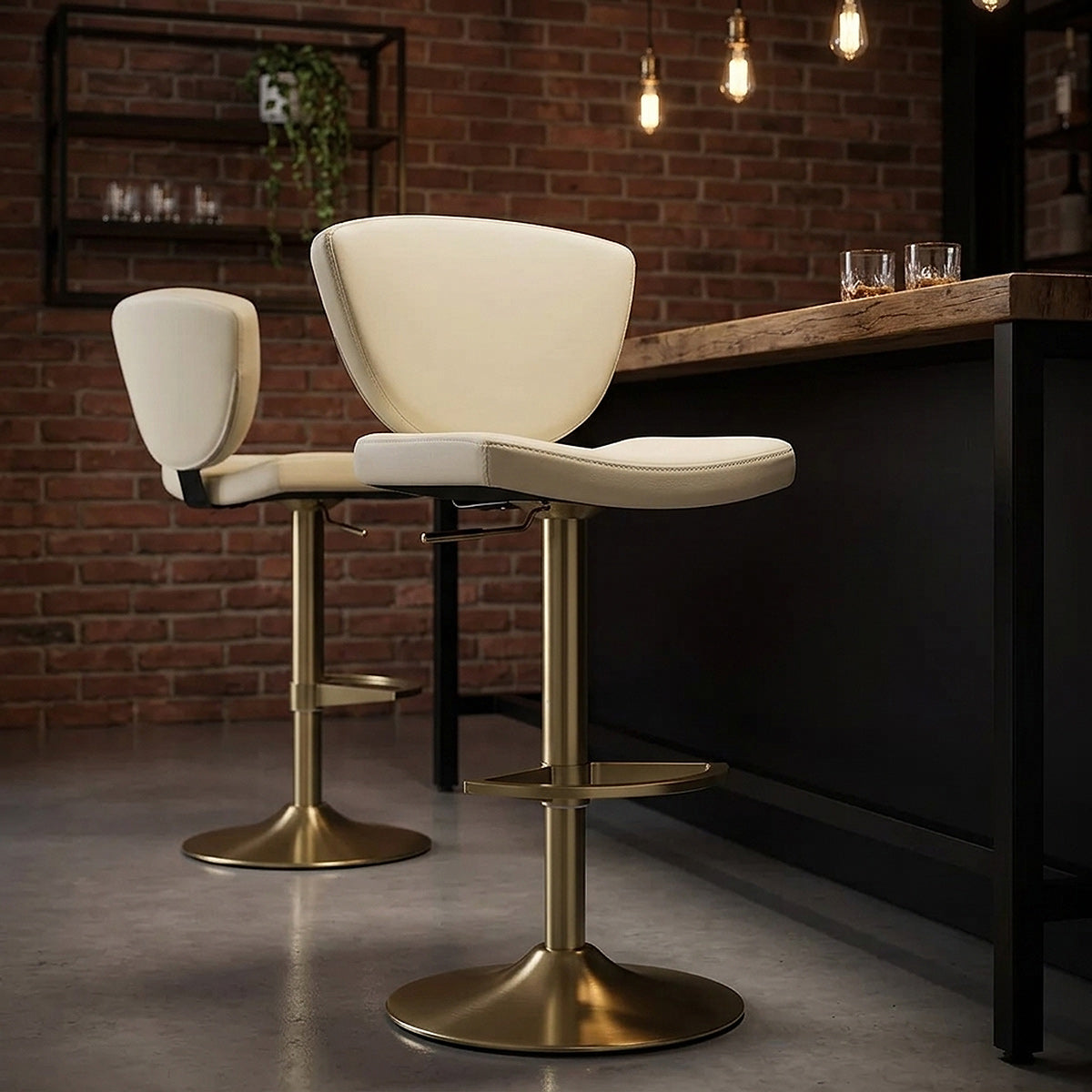 Taburete Cuero Auténtico Dorado - Pearl Crema