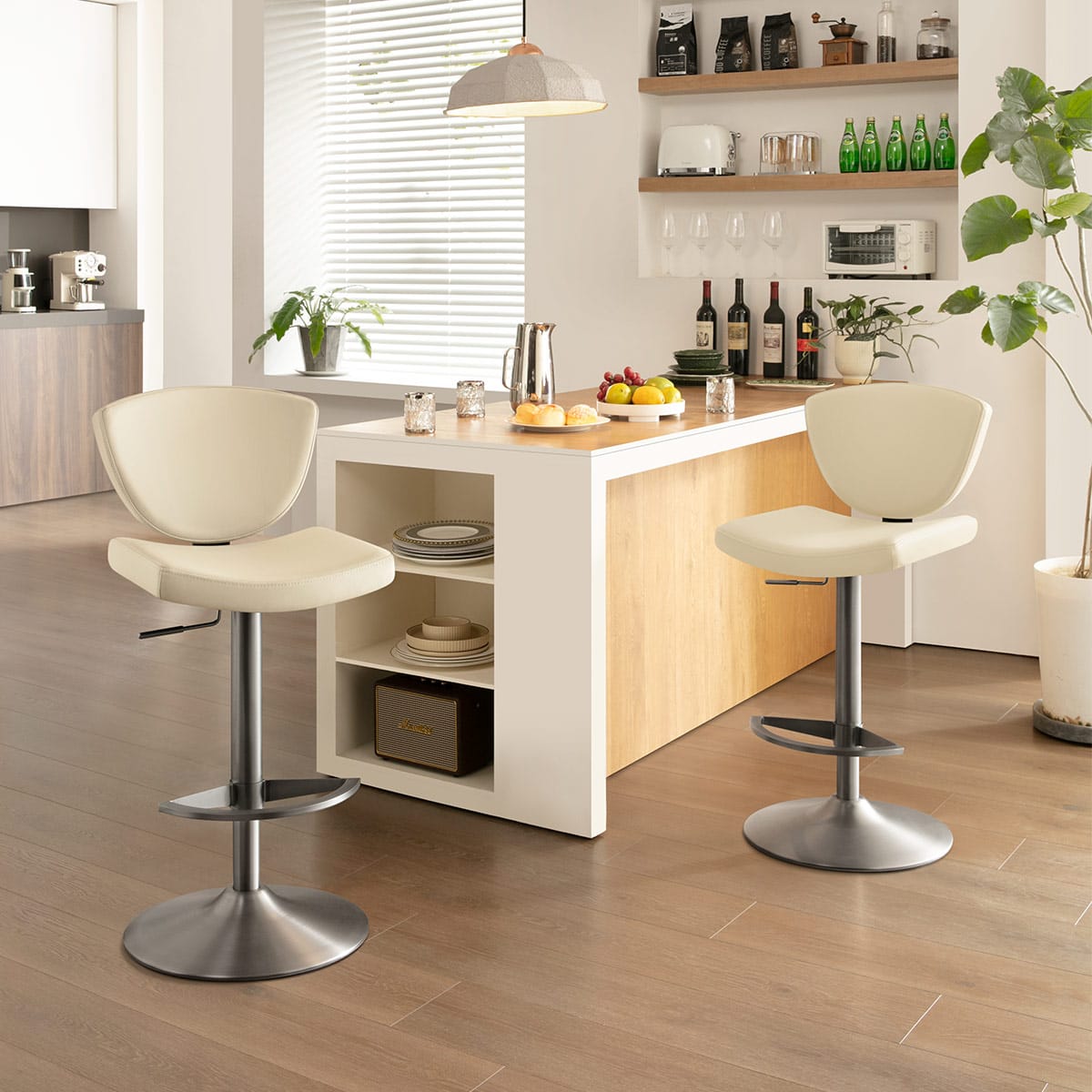 Taburete Cuero Auténtico - Pearl Crema