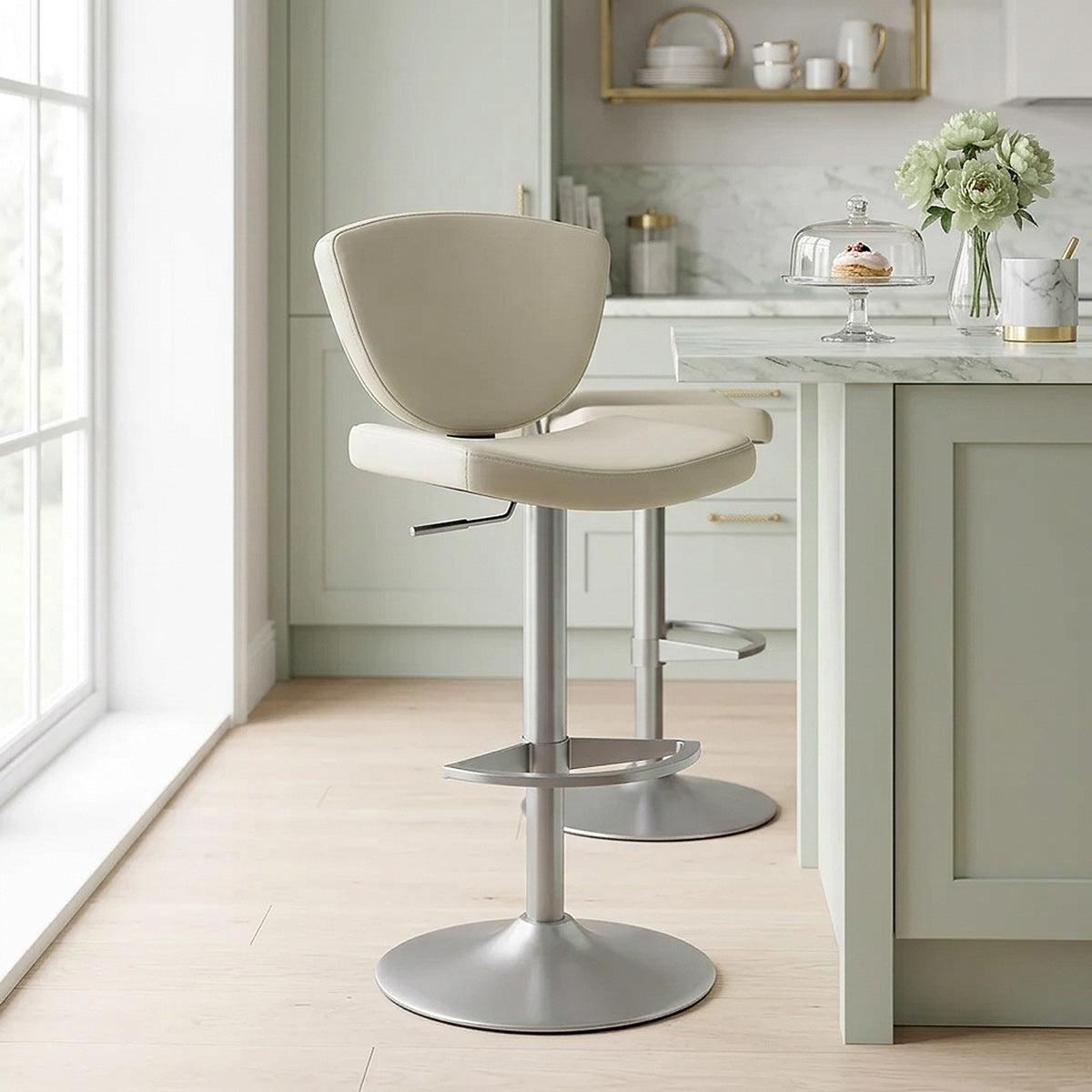 Taburete Cuero Auténtico - Pearl Gris Pardo