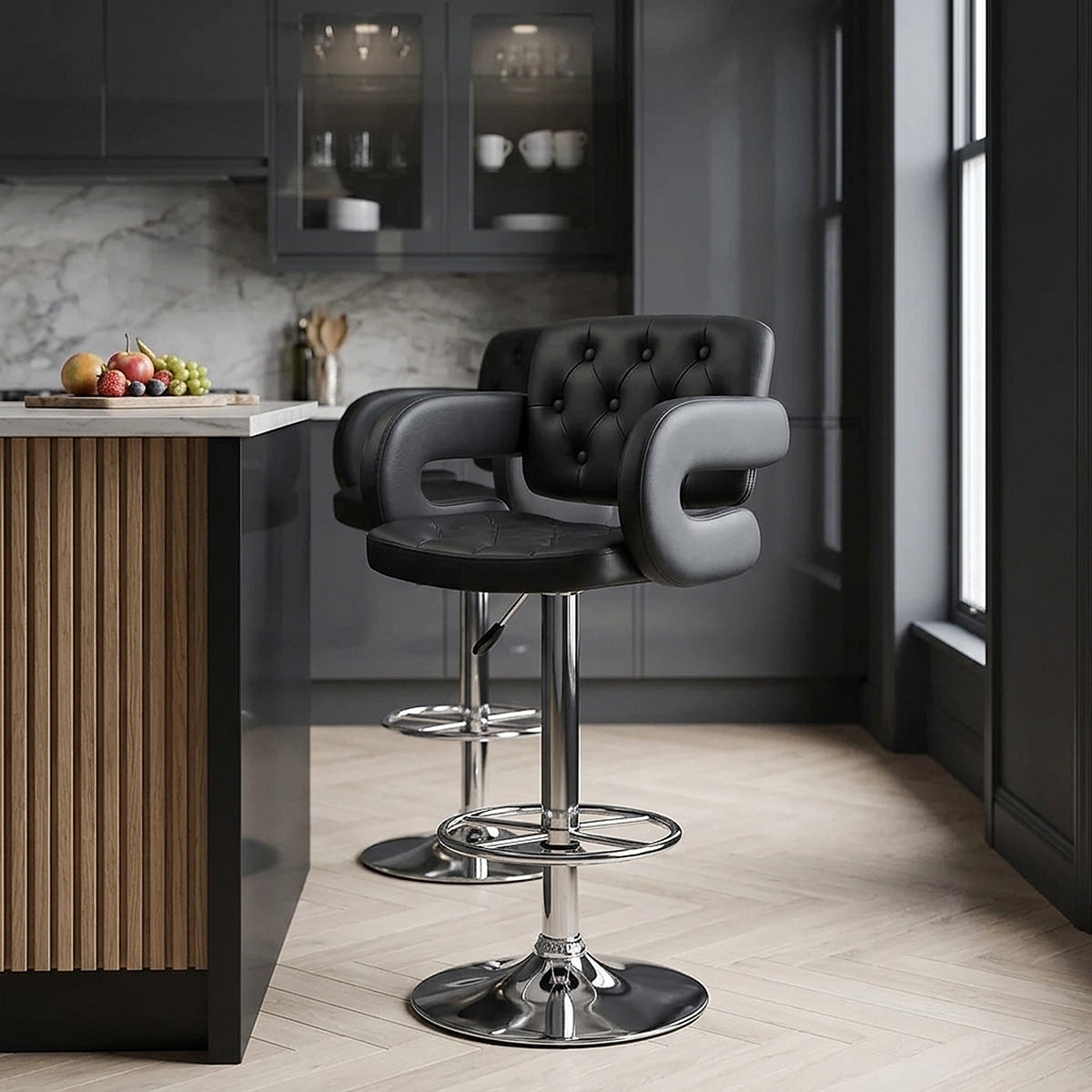 Taburete Polipiel Cromo - Polaris Negro