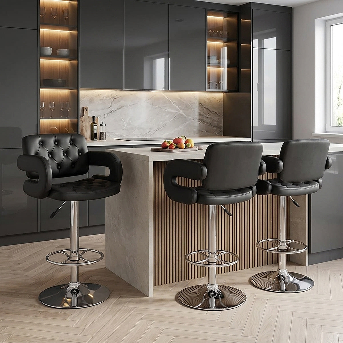Taburete Polipiel Cromo - Polaris Negro