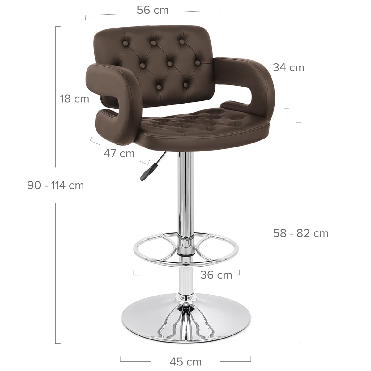 Taburete Polipiel Cromo - Polaris Marrón
