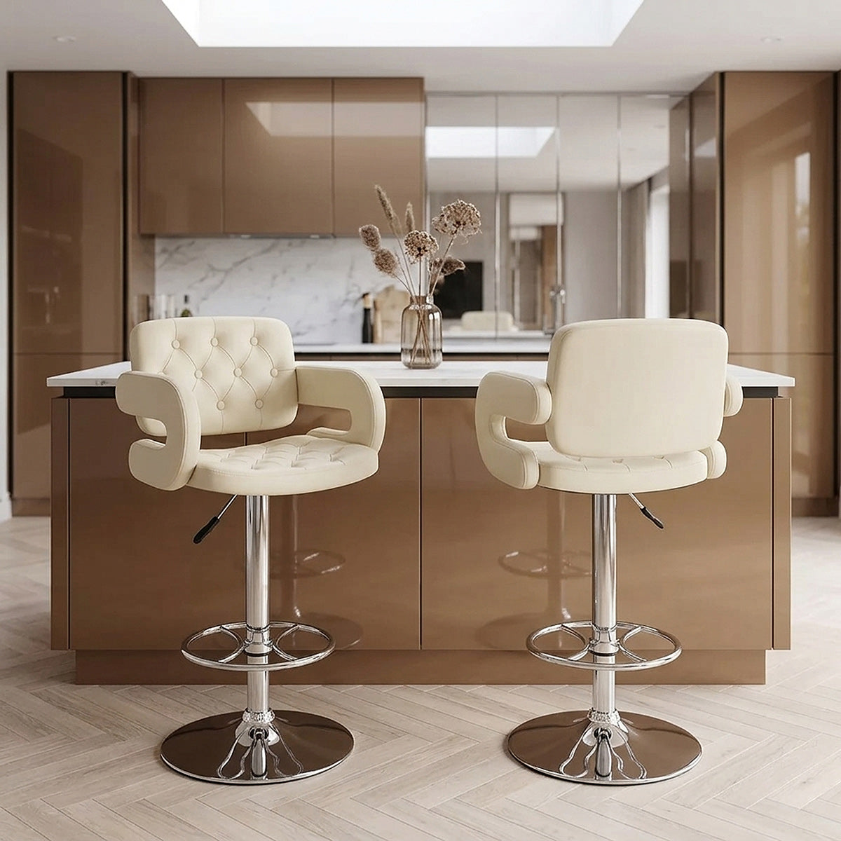 Taburete Polipiel Cromo - Polaris Crema