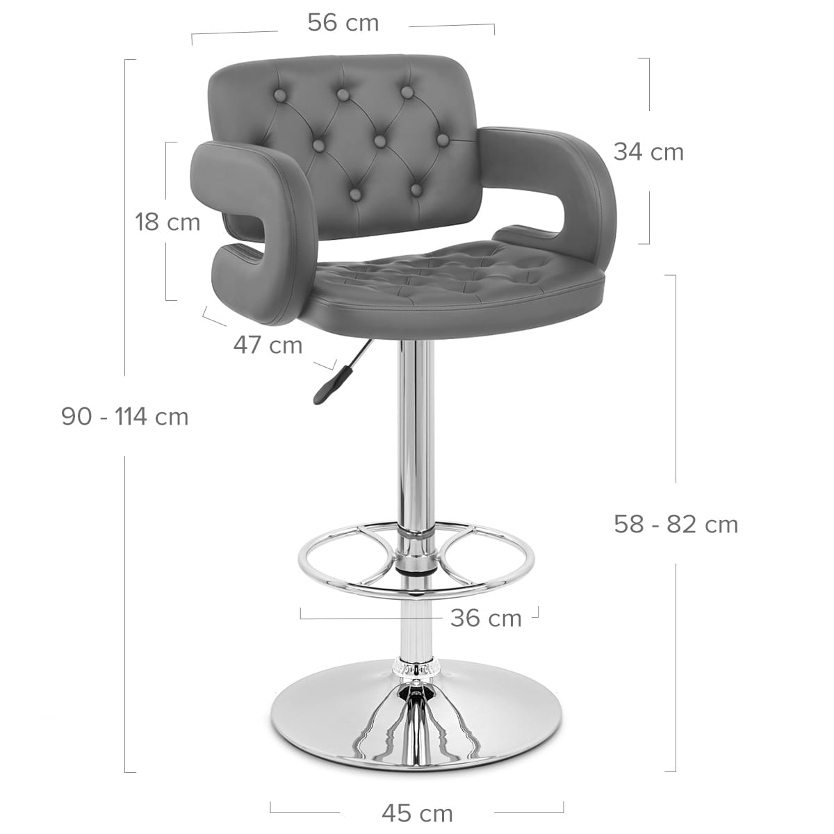 Taburete Polipiel Cromo - Polaris Gris