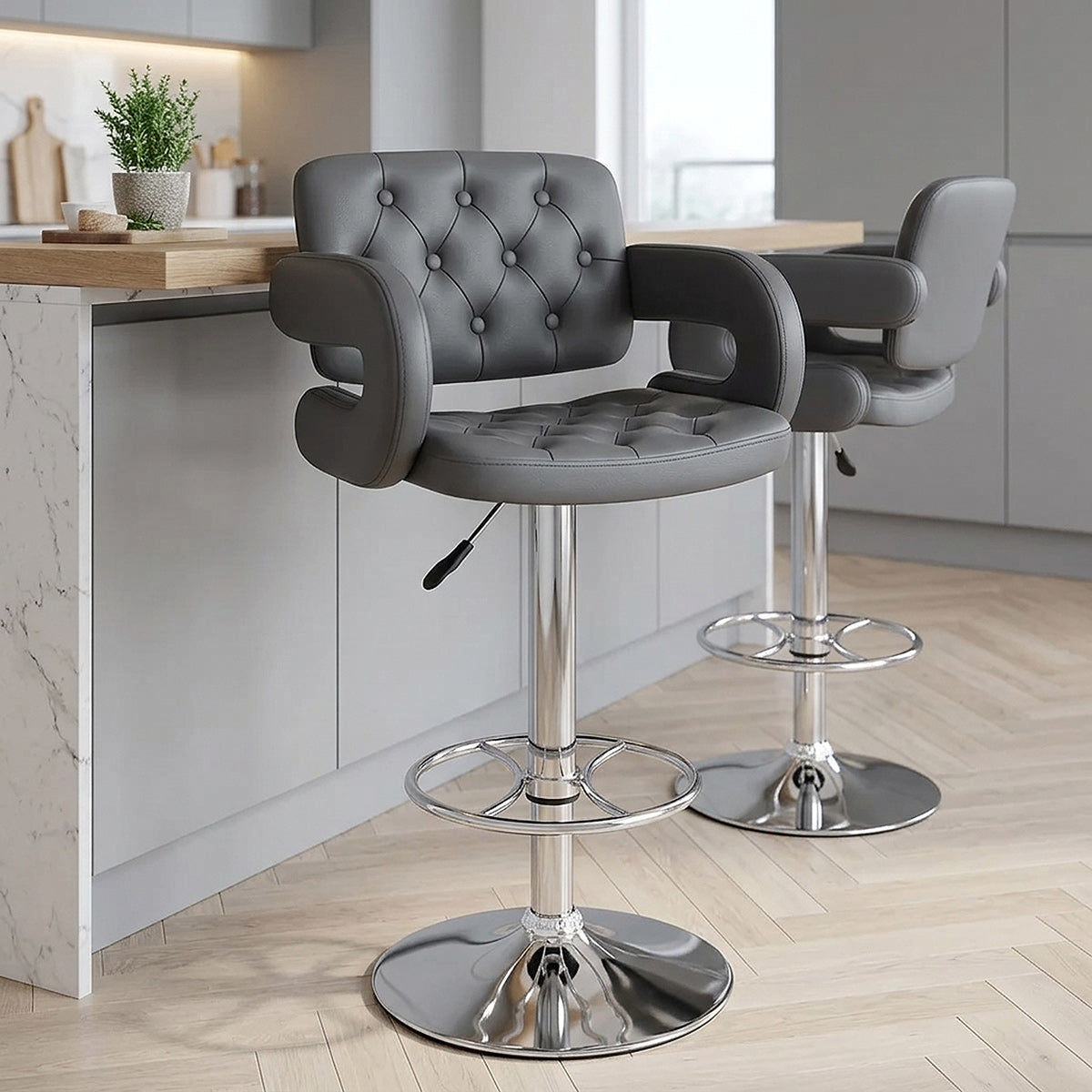 Taburete Polipiel Cromo - Polaris Gris