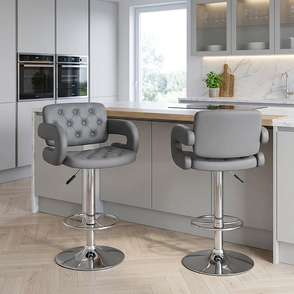 Taburete Polipiel Cromo - Polaris Gris
