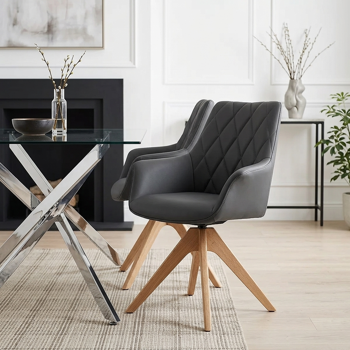 Silla Cuero Auténtico Roble - Portobello Negro