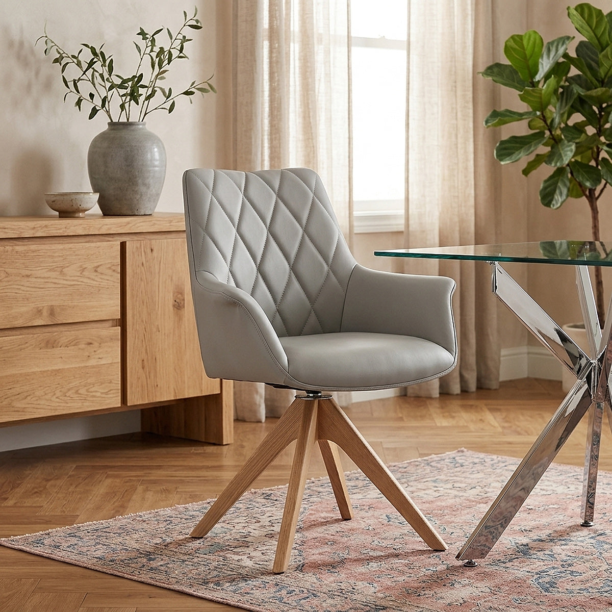 Silla Cuero Auténtico Roble - Portobello Gris