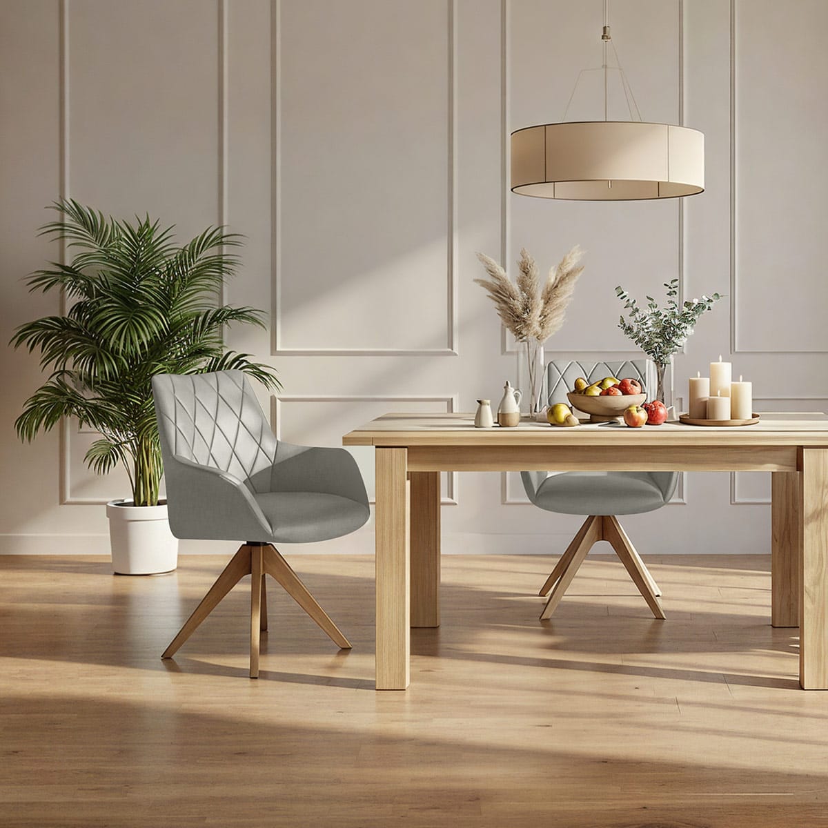Silla Cuero Auténtico Roble - Portobello Gris