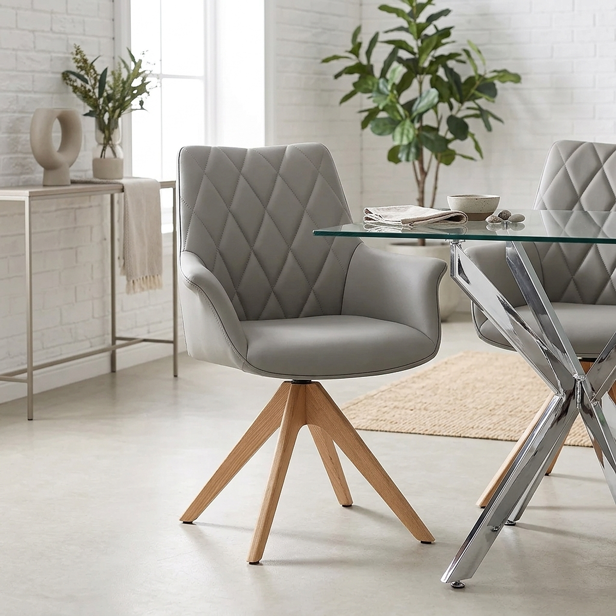 Silla Cuero Auténtico Roble - Portobello Gris