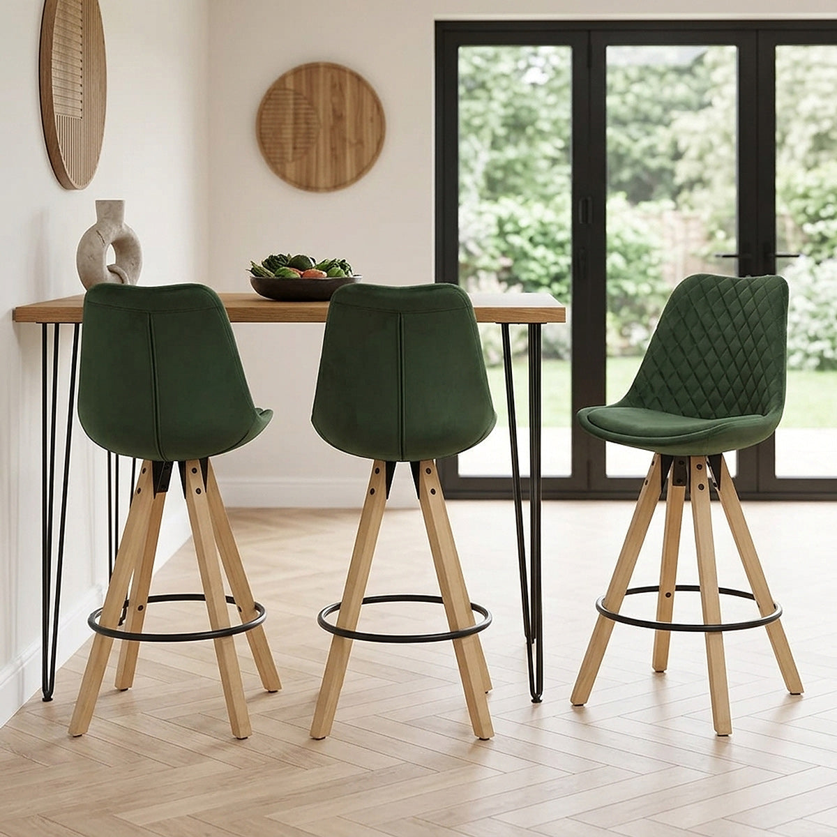Taburete Terciopelo Madera - Prism Verde