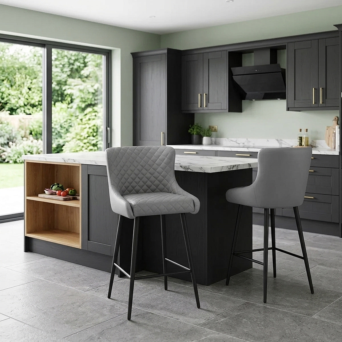 Taburete Polipiel Metal - Provence Gris