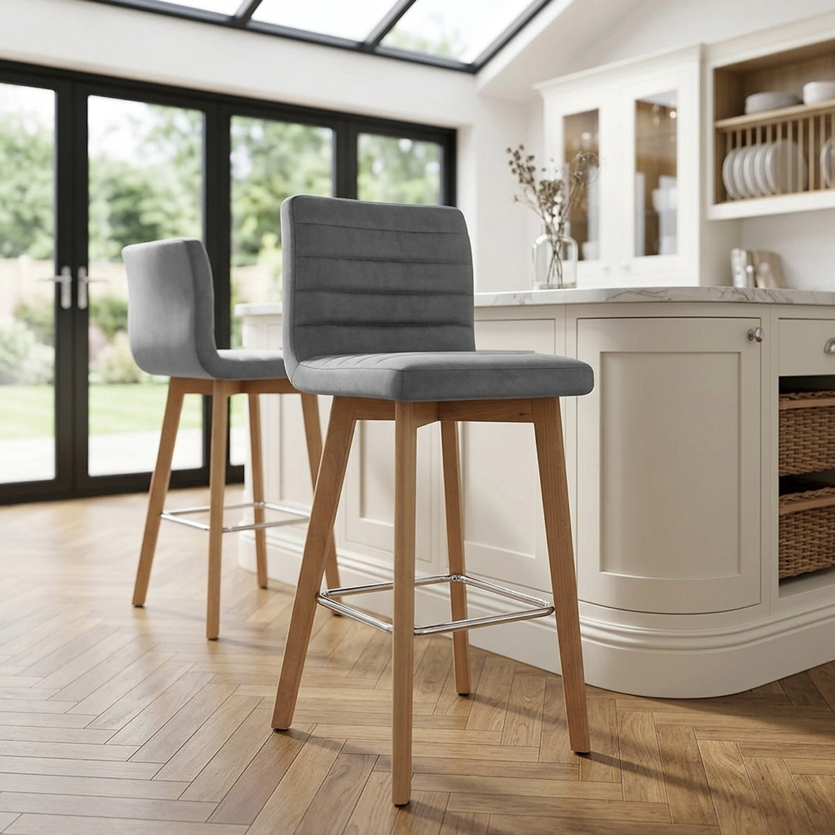 Taburete Terciopelo Madera - Pure Gris