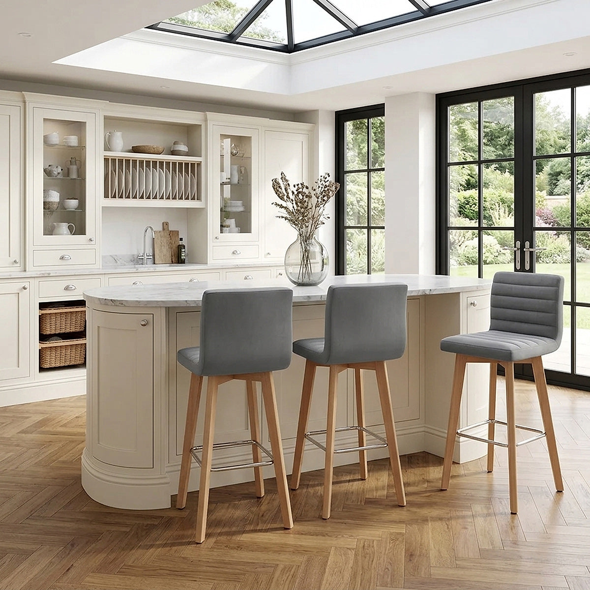 Taburete Terciopelo Madera - Pure Gris