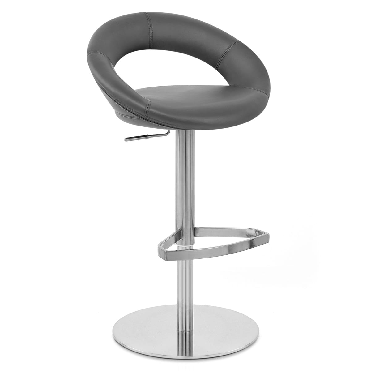 Taburete Cuero Auténtico Satinado - Creciente Gris