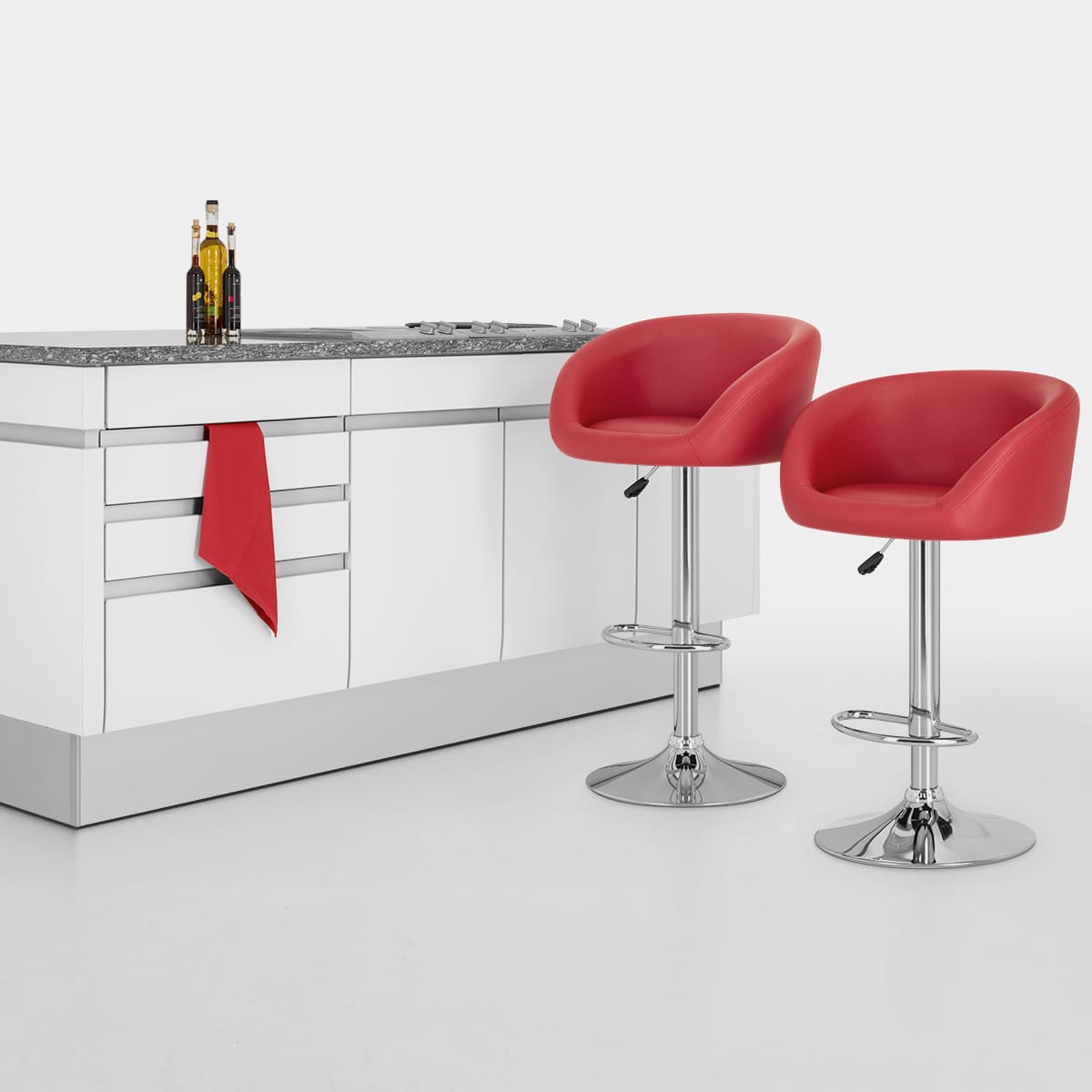 Taburete Polipiel Cromo - Eclipse Rojo