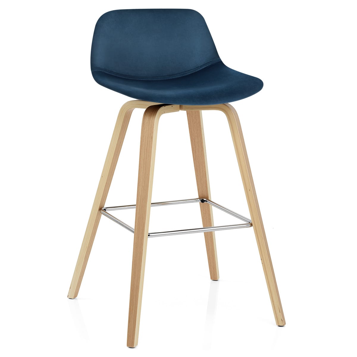 Taburete Terciopelo Madera - Reef Azul