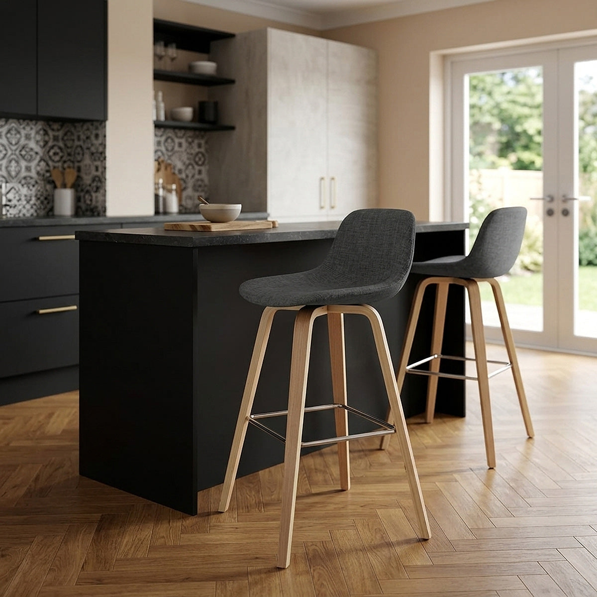 Taburete Tela Madera - Reef Gris Oscuro