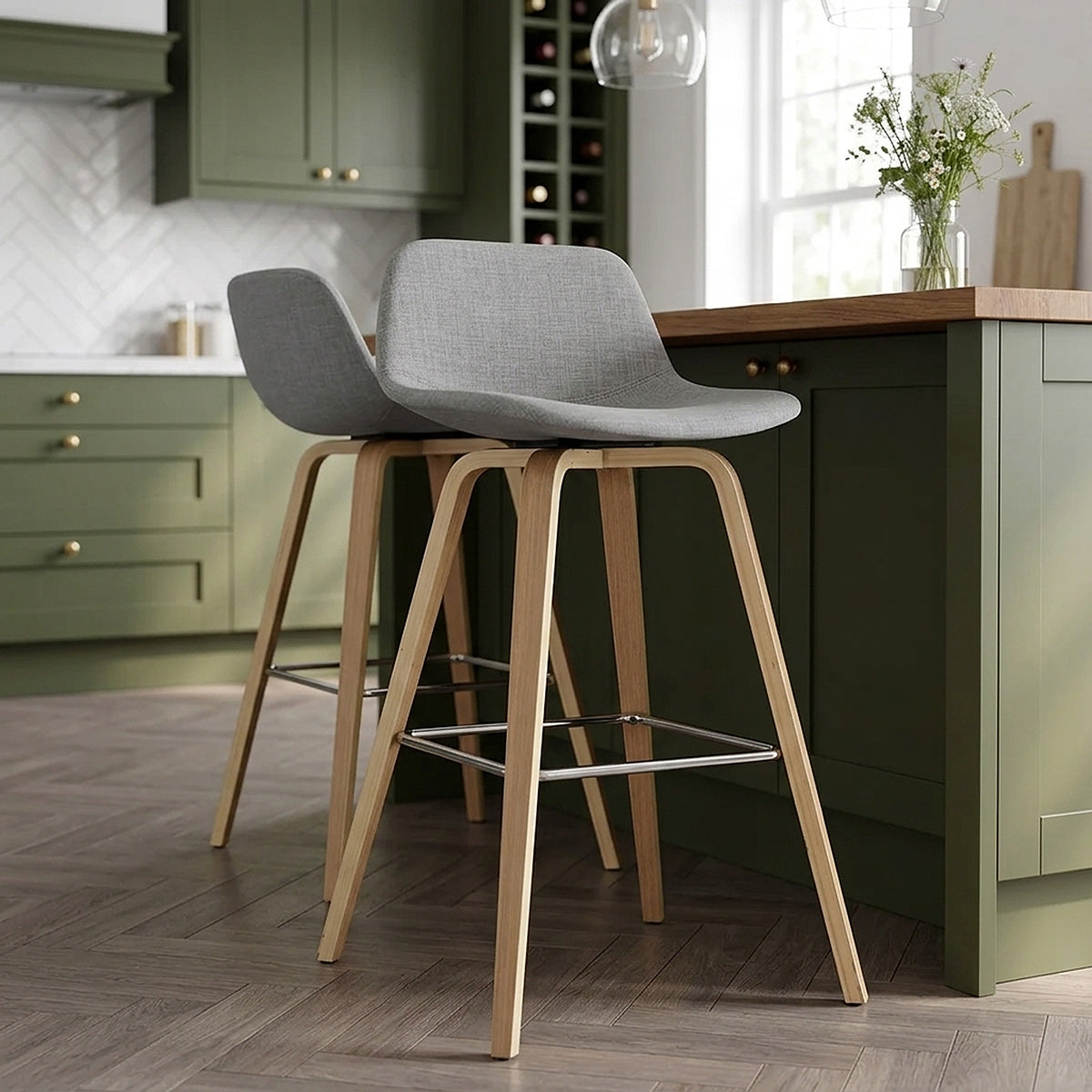 Taburete Tela Madera - Reef Gris
