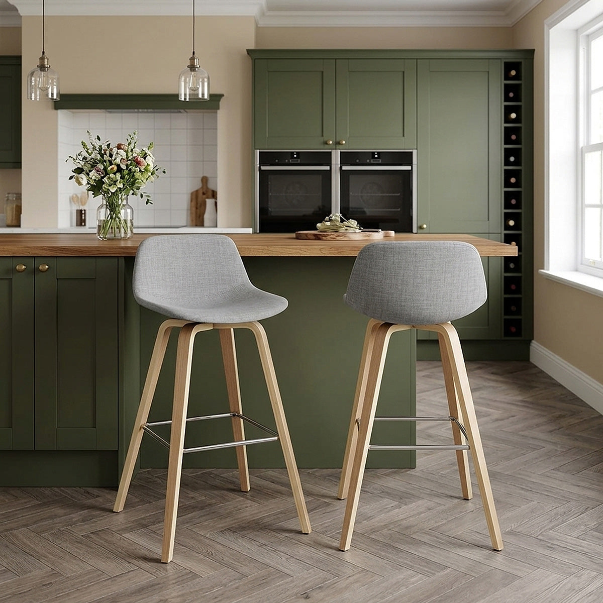 Taburete Tela Madera - Reef Gris