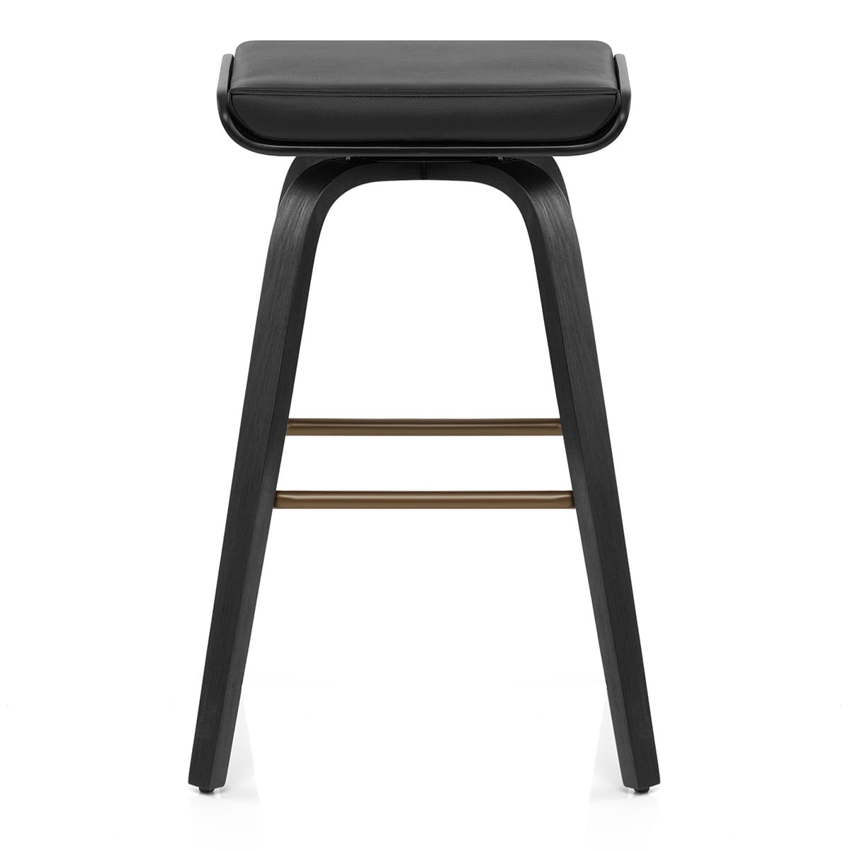 Taburete Cuero Auténtico Madera - Remy Negro