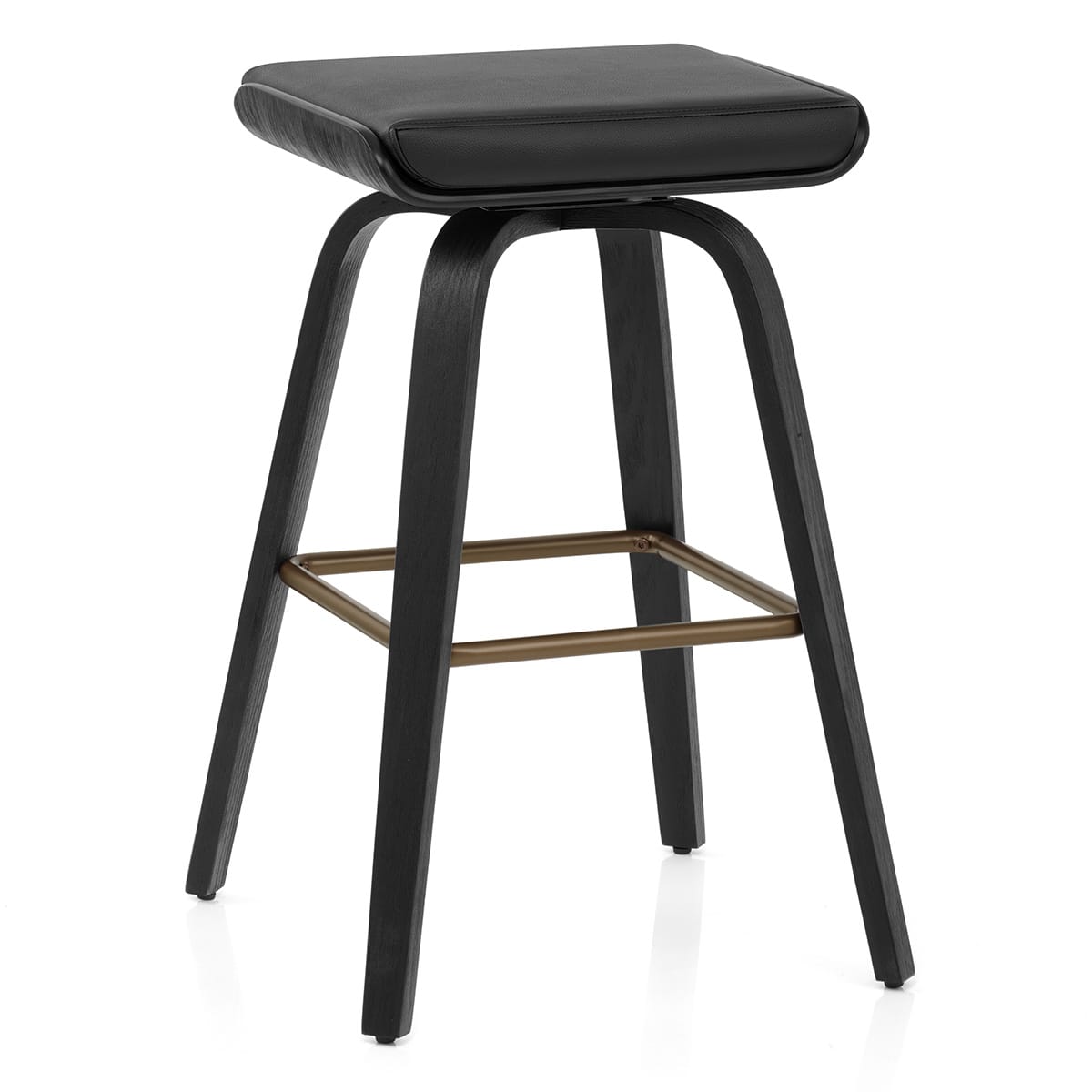 Taburete Cuero Auténtico Madera - Remy Negro