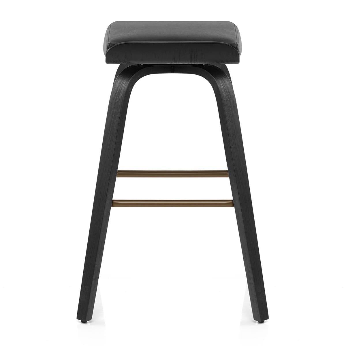 Taburete Cuero Auténtico Madera - Remy Negro