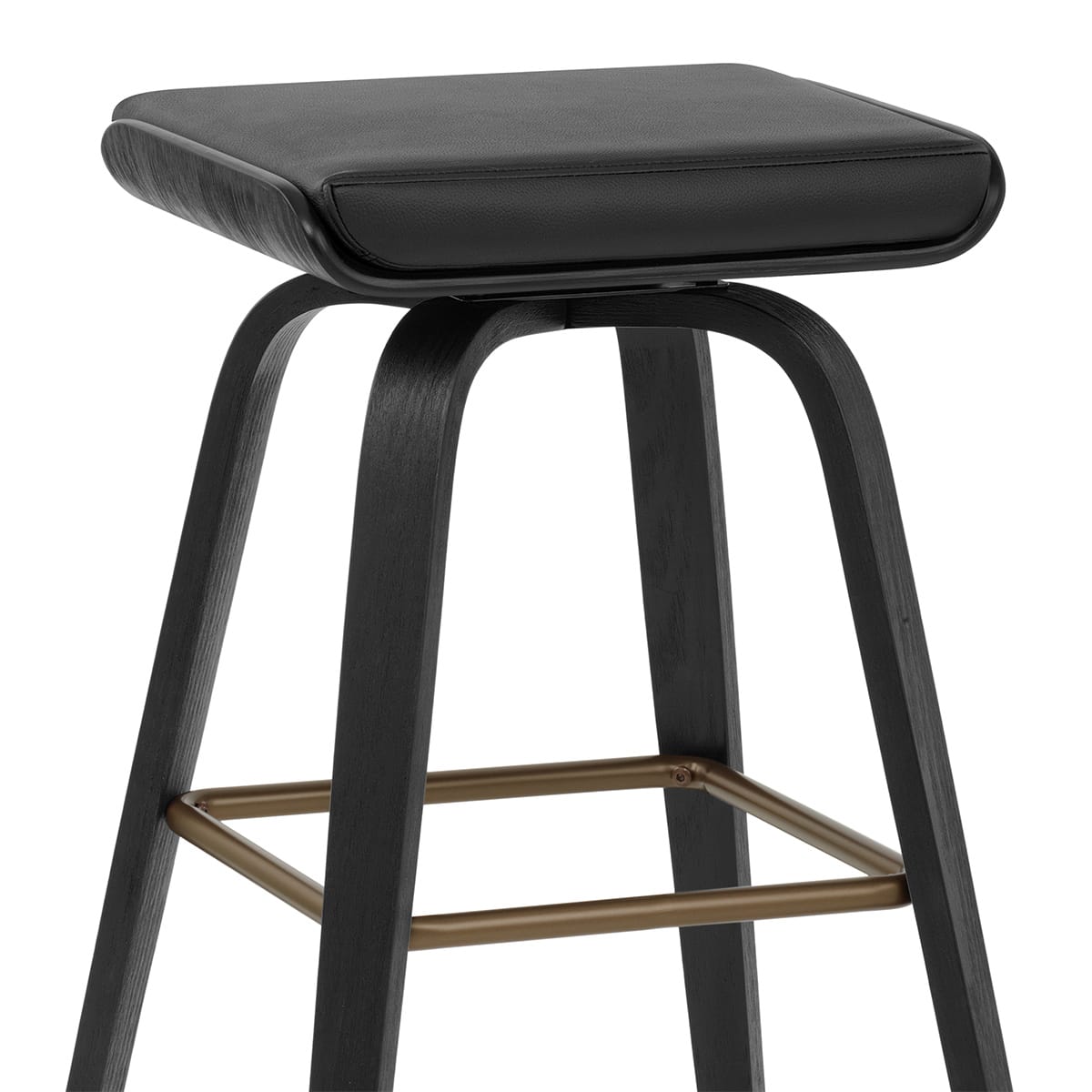 Taburete Cuero Auténtico Madera - Remy Negro