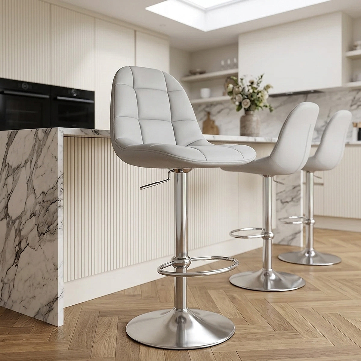 Taburete Polipiel Cromo - Rochelle Gris