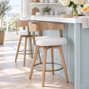 Taburete Cuero Auténtico Roble - Roman Blanco