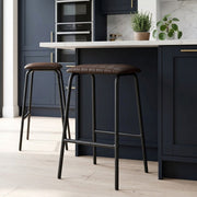 Banqueta Cuero Auténtico Metal - Sasha Marrón