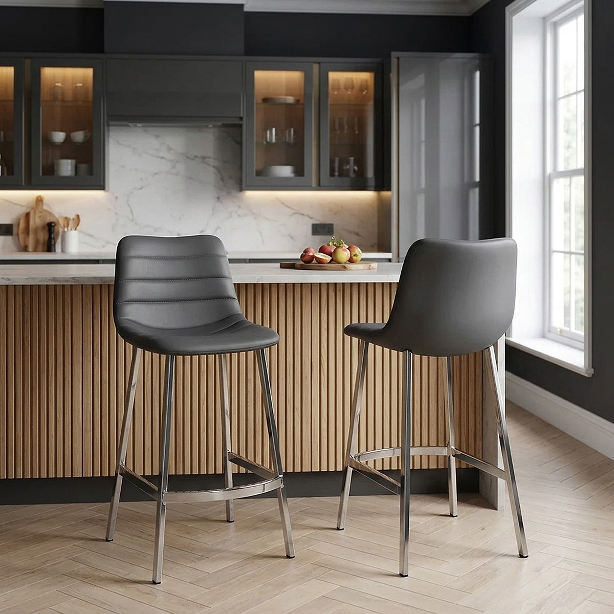 Taburete Polipiel Cromo - Scala Gris