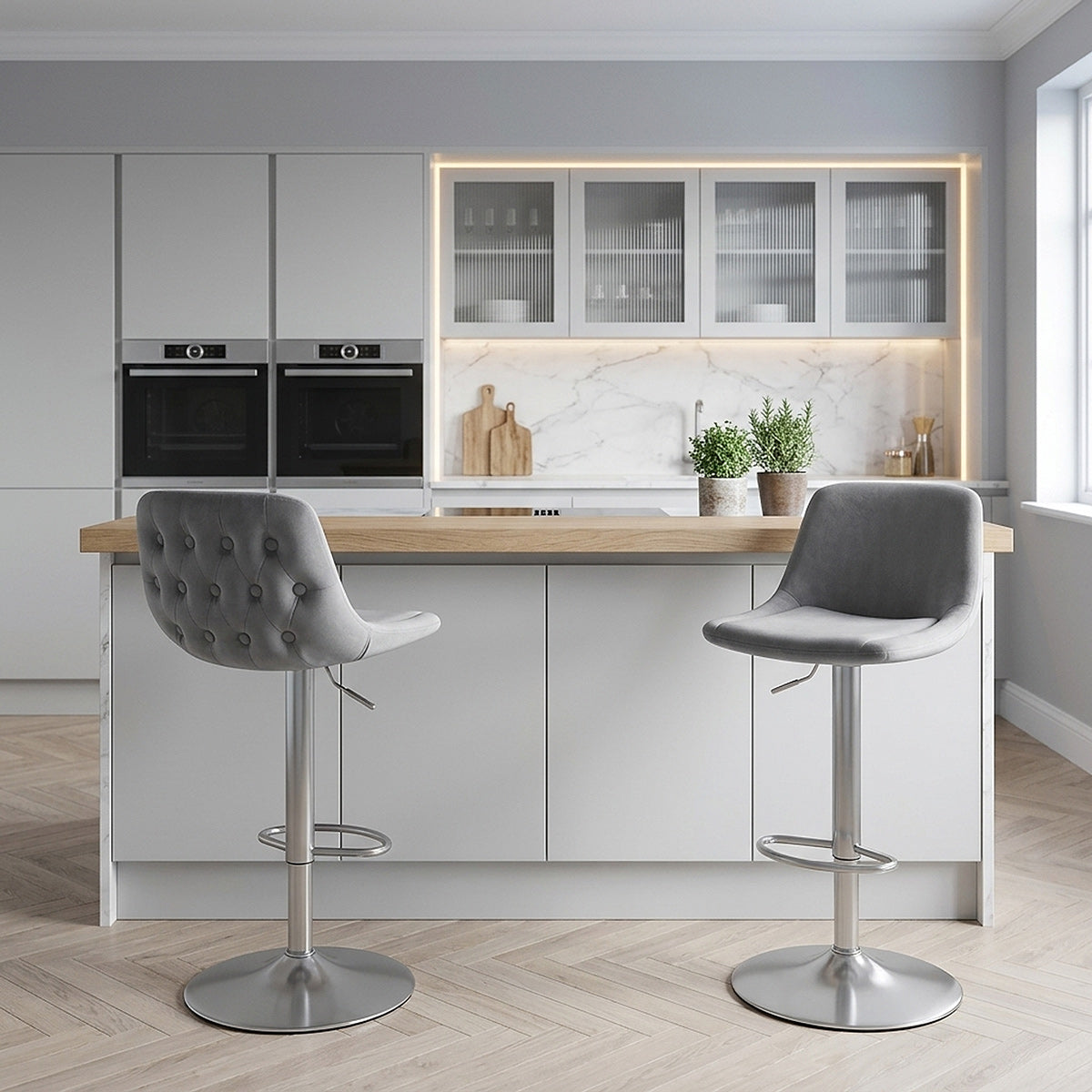 Taburete Terciopelo Satinado - Scoop Gris